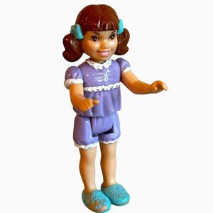 Playskool Dollhouse Girl Pigtails Purple Pajamas PJs Brown Brunette Hair Vintage